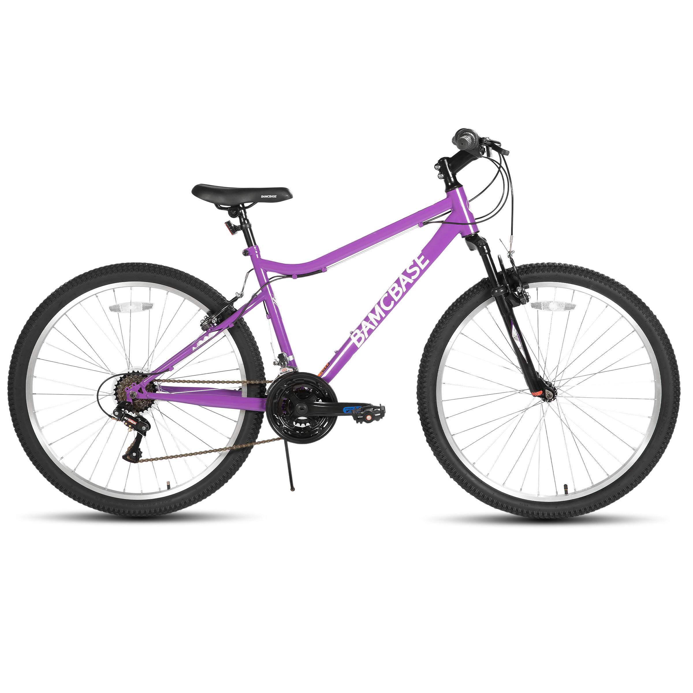 Left. HILAND - BAMCBASE Lilac 26 inches Mountain Bike for Women, 18-Speed High-Tensile Steel Frame, Suspension Fork, Purple - purple.