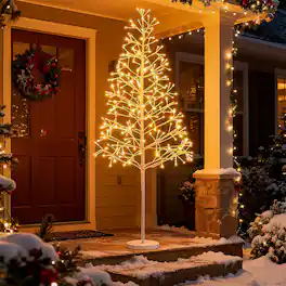 Costway - 5 FT Lighted Birch Tree with 240 Warm Light LED Lights, Weighted Base - White