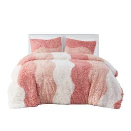 Gracie Mills - Ombre Wave Shaggy Faux Fur Comforter Set - Blush Multi