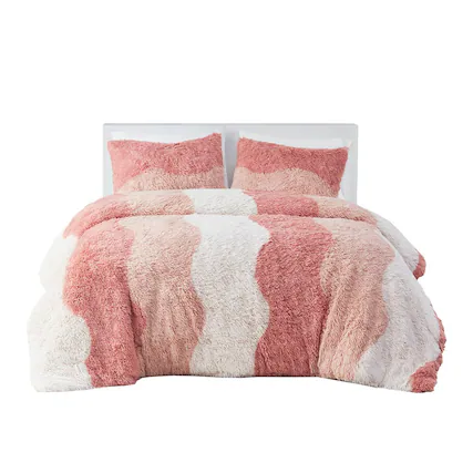Front. Gracie Mills - Gracie Mills Ombre Wave Shaggy Faux Fur Comforter Set - Blush Multi.