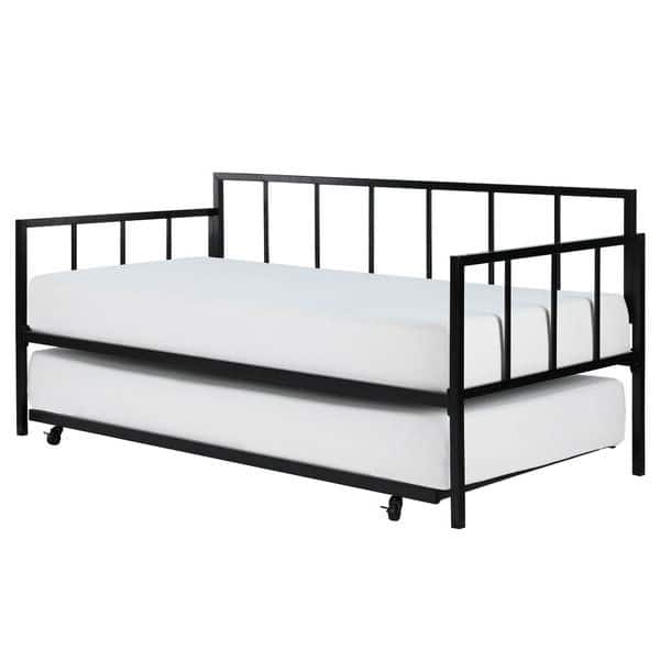 Hivvago - Twin size Heavy Duty Metal Daybed with Roll-Out Trundle Bed - Black