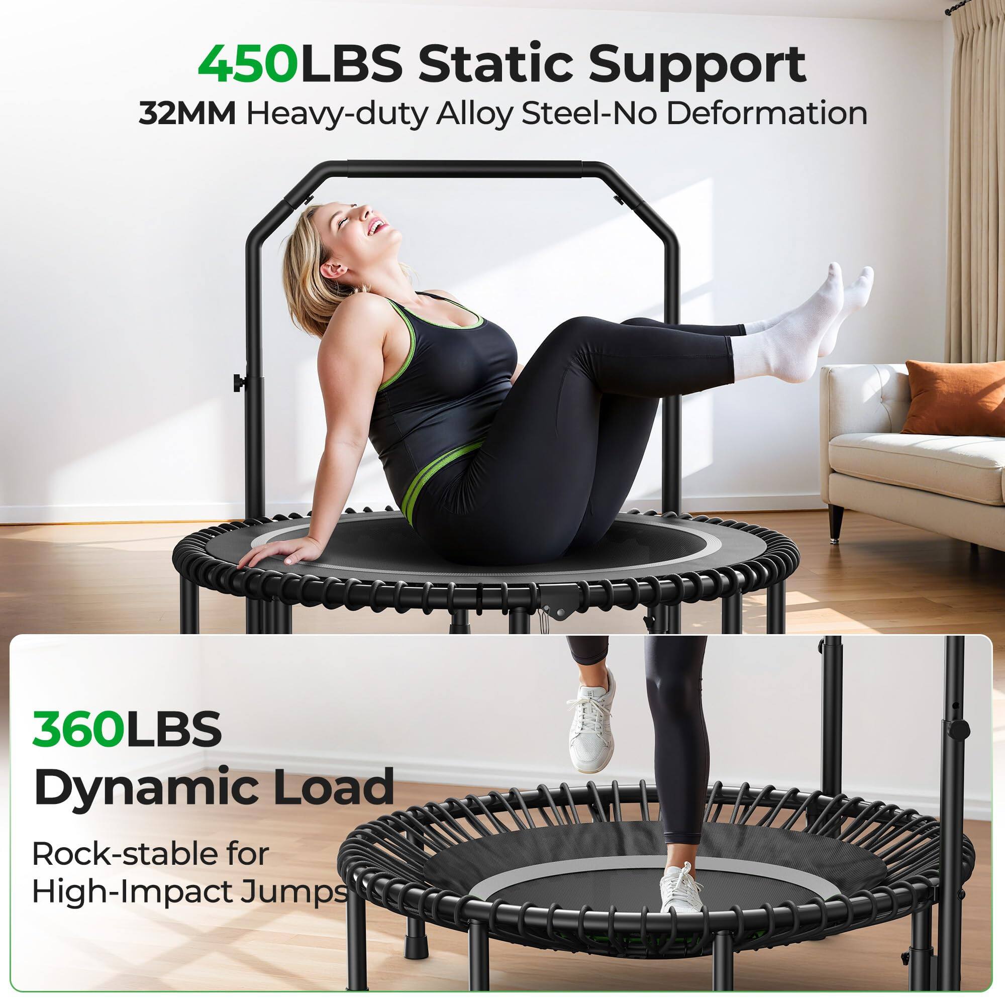 450LBS Static Support  
32MM Heavy-duty Alloy Steel-No Deformation  

360LBS Dynamic Load  
Rock-stable for High-Impact Jumps