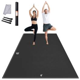 VEVOR - Exercise Mat, Non Slip High Density Premium Yoga Mat, Fitness & Exercise Mat with Bag & Carry Strap,(10x6ft) - Black
