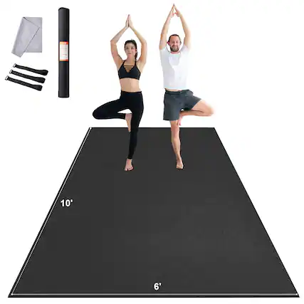 Front. VEVOR - Exercise Mat, Non Slip High Density Premium Yoga Mat, Fitness & Exercise Mat with Bag & Carry Strap,(10x6ft) - Black.