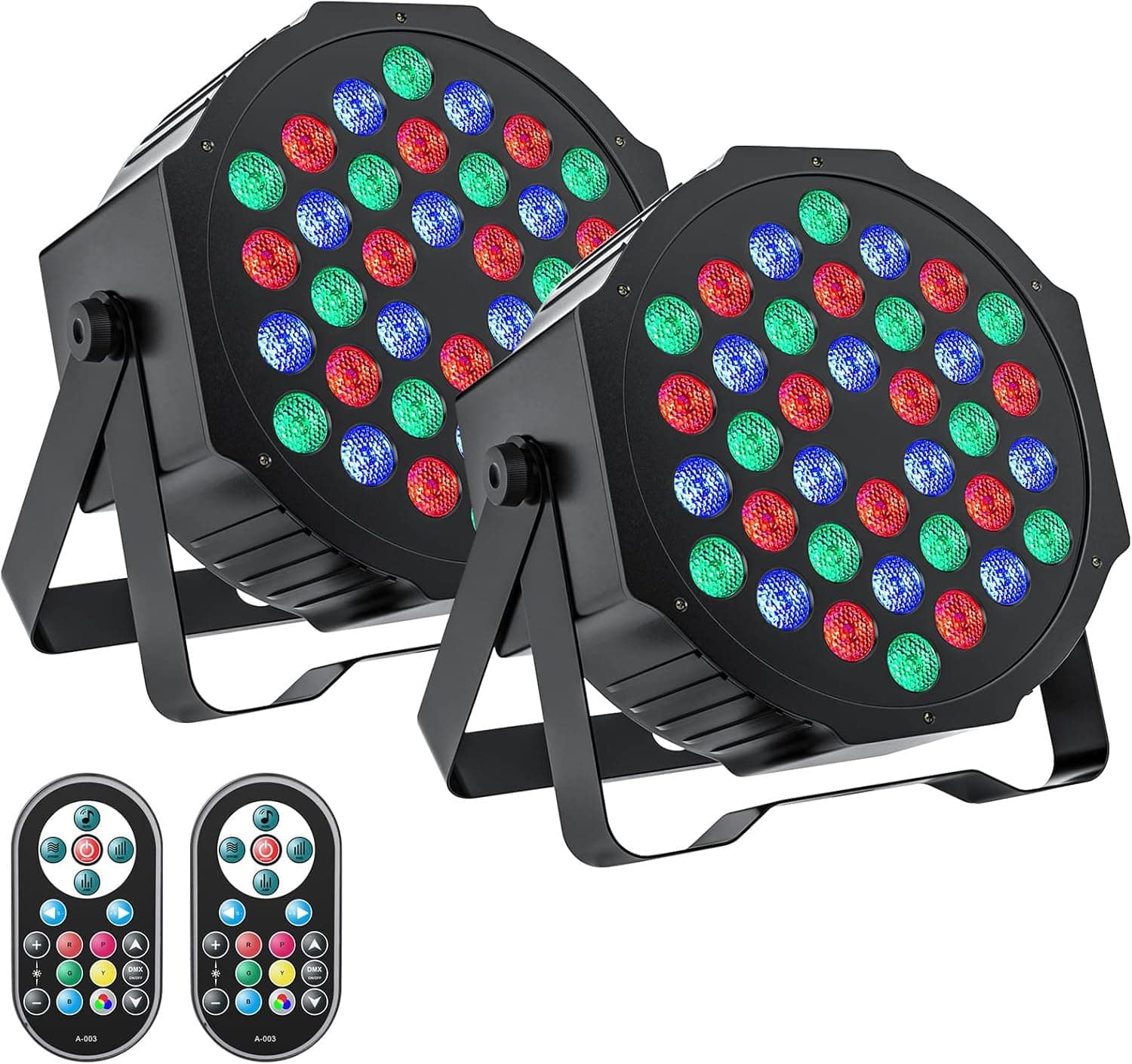 FINEAK - 2-Pack 36 LED RGB Par Lights - Sound Activated DJ Stage Uplighting for Party Wedding Club Christmas - Multicolor