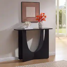 Kings Brand Furniture - Modern Sculptural Wood Console Table with Curved U-Base - Black