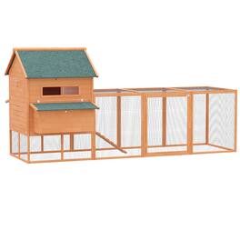 Pawhut - 137" Chicken Coop for 8-10 Chickens, Large, Wooden Poultry Hen Cage with Nesting Box and Run for Backyard