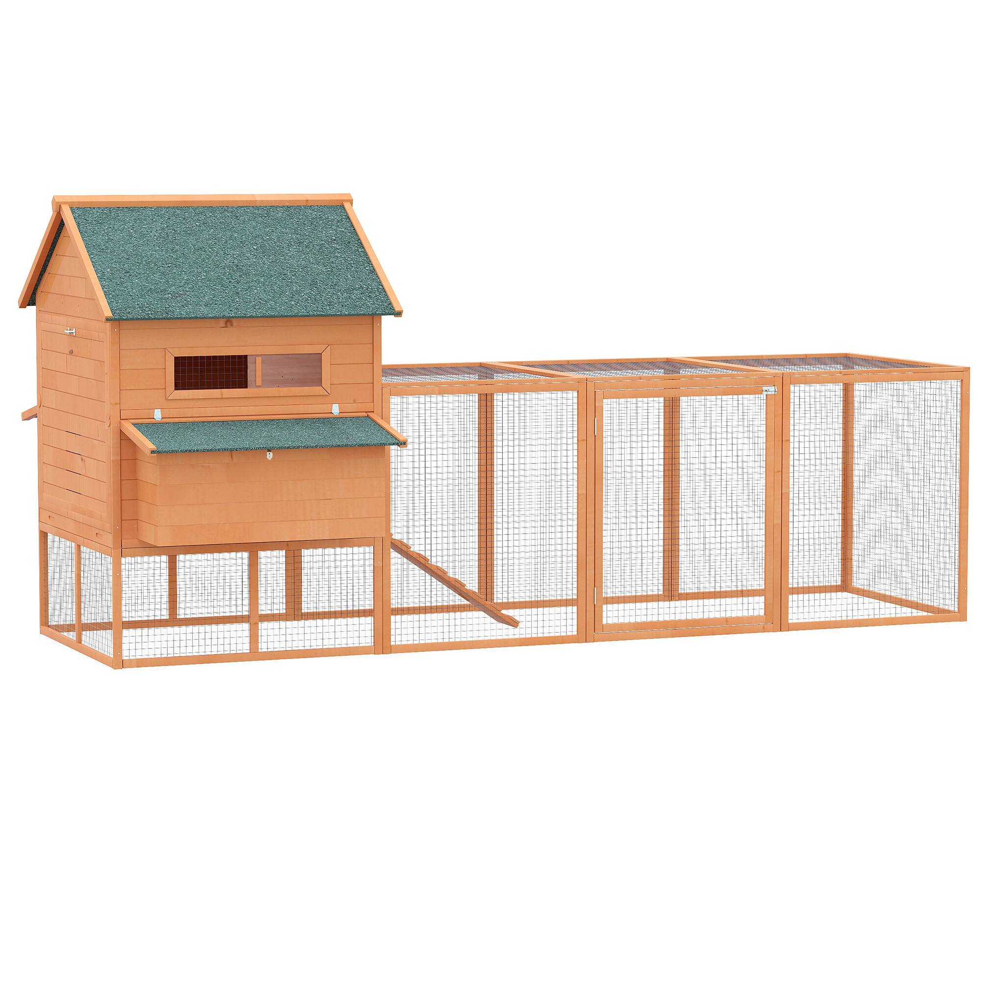 Front. Pawhut - 137" Chicken Coop for 8-10 Chickens, Large, Wooden Poultry Hen Cage with Nesting Box and Run for Backyard.