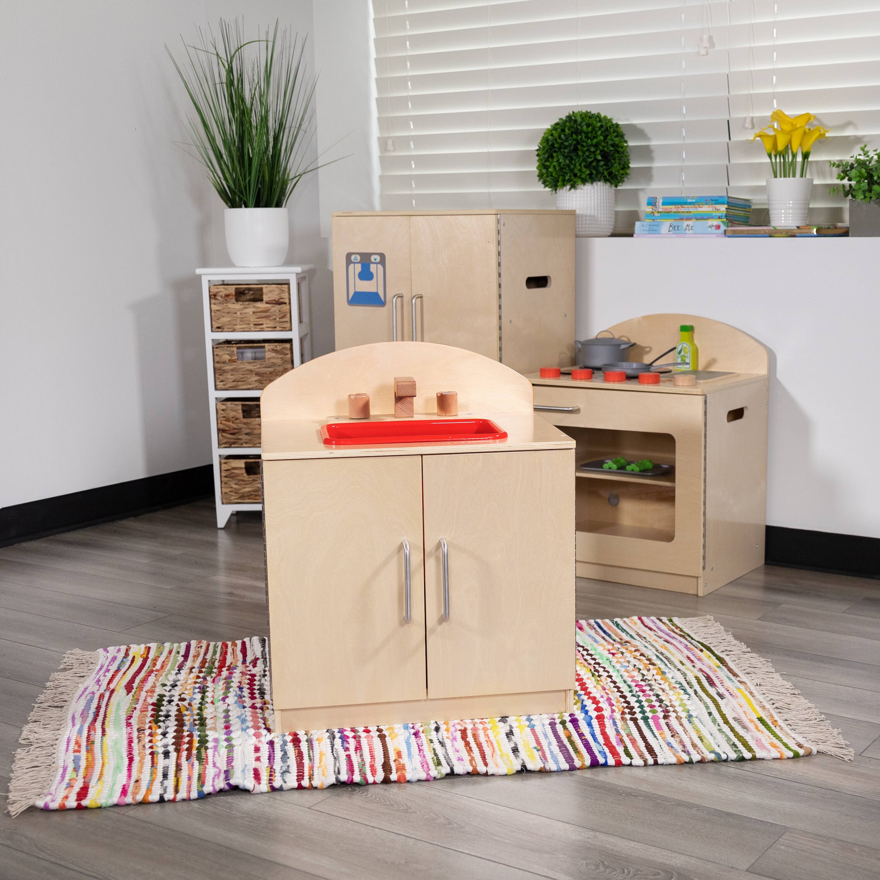 Alt View 1. Emma + Oliver - Children's Wooden Kitchen Sink with Turnable Knobs for Commercial or Home Use - Natural.