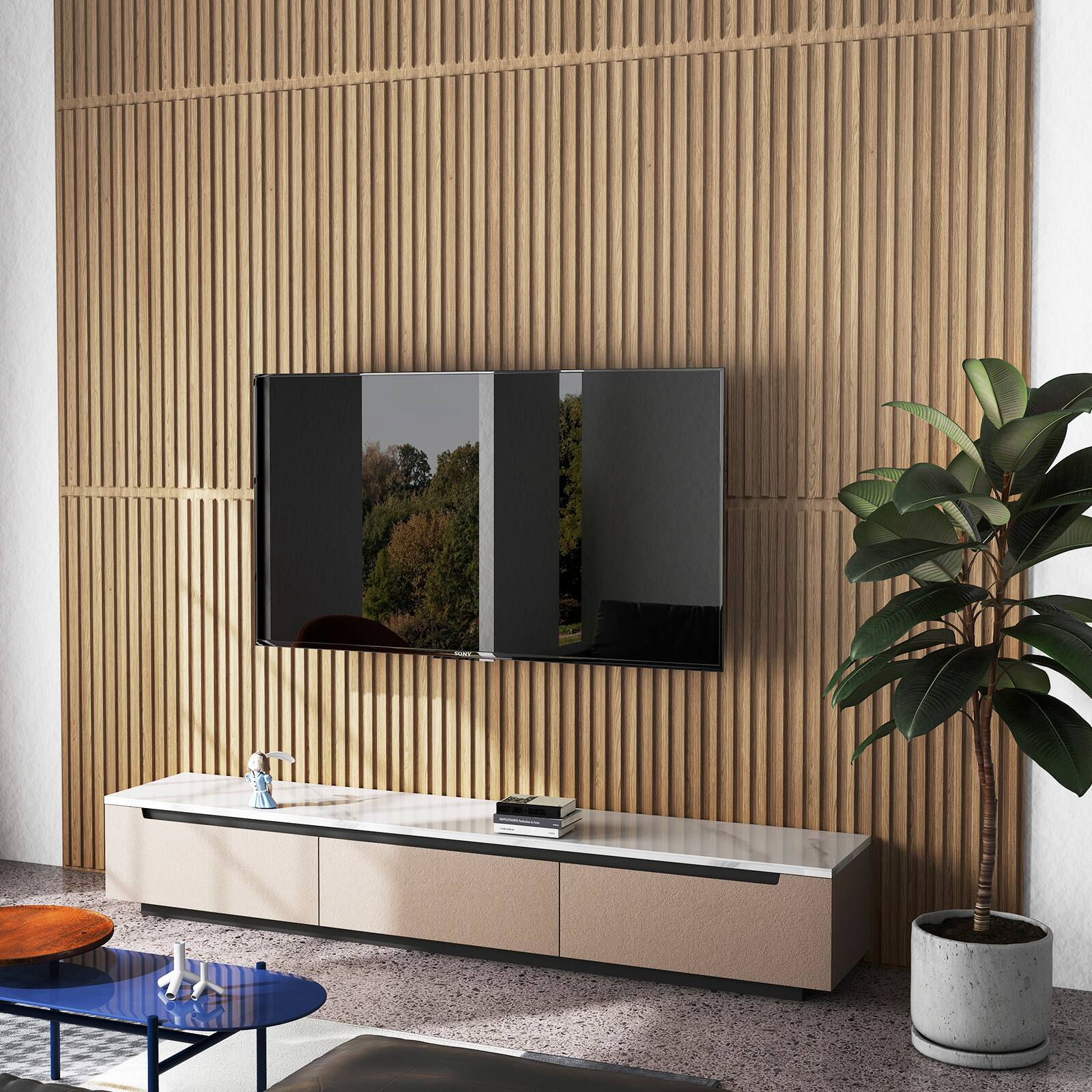 Alt View 3. Costway - Costway 24-Pack PVC Slat Wall Panels, 3D Fluted Panels for Interior Wall Decoration - Walnut.