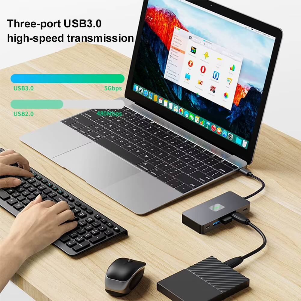 Three-port USB3.0 high-speed transmission  
USB3.0 5Gbps  
USB2.0 480Mbps