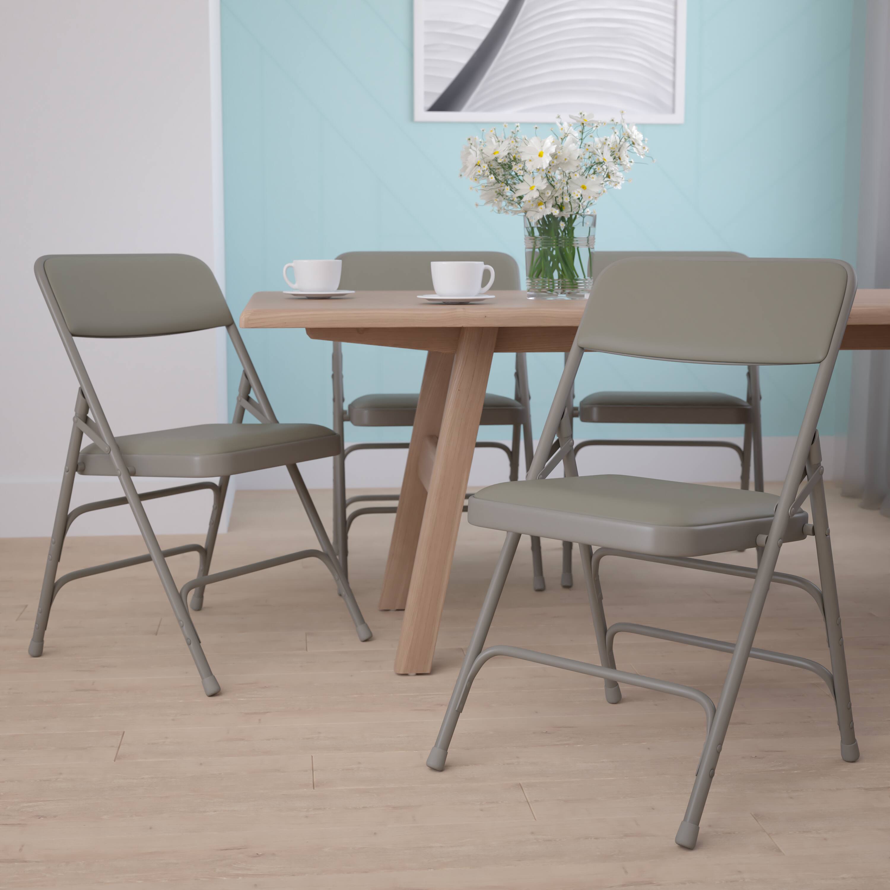 Alt View 2. Emma + Oliver - 4 Pack Home & Office Portable Party Events Padded Metal Folding Chair - Gray Vinyl/Gray Frame.