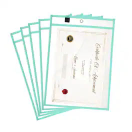 Unique Bargains - 5pcs Job Ticket Holders 14x10 Inch Dry Erase Reusable Clear Plastic Sleeves for Invoice Office Shop Organization - Jade Green