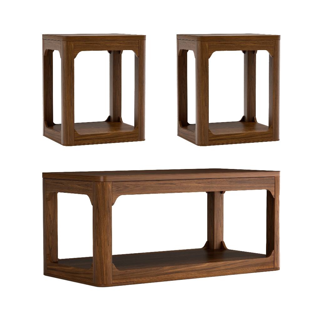 Back. Loheer - Loheer 3 Piece Coffee Table Set Walnut Modern Living Room Table Set with Storage - Walnut.