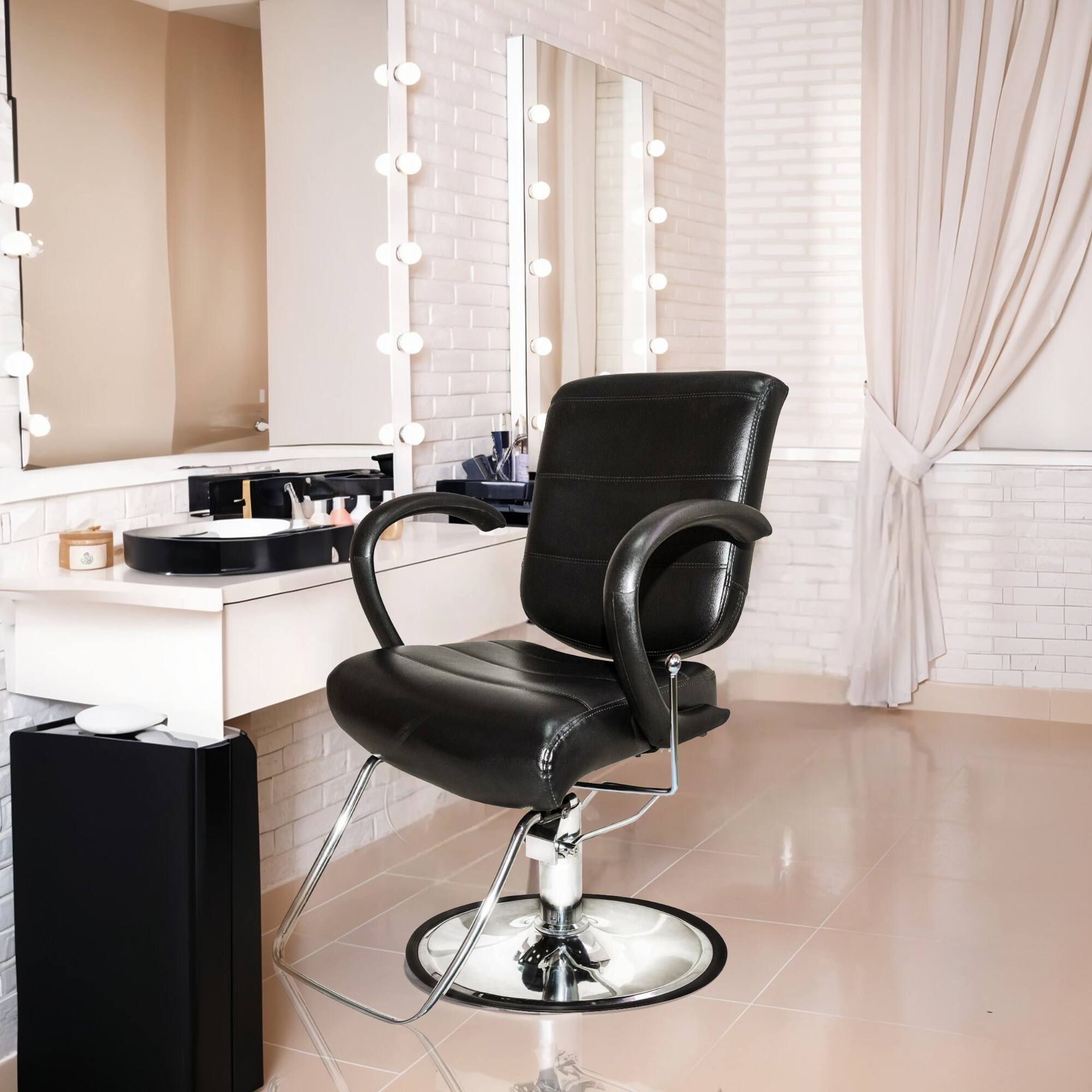 Alt View 2. Chromium - PureSana Chromium Kyler 360 Degree Professional All Purpose Salon Chair, Black - Black.