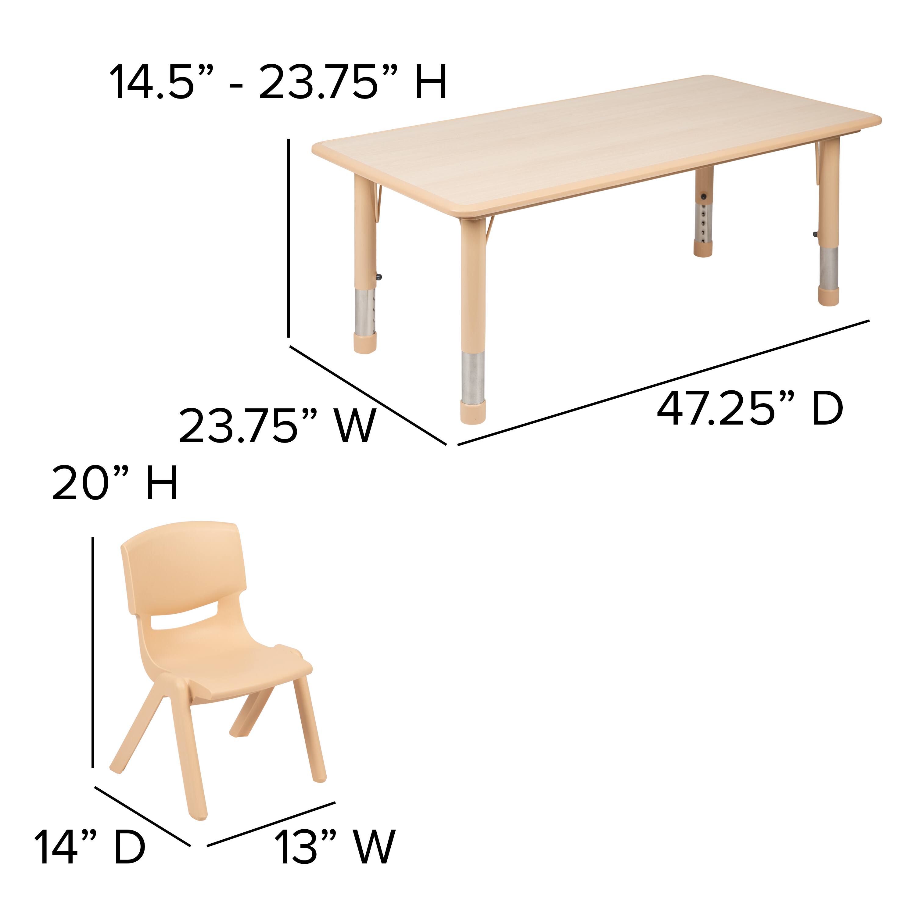 14.5" - 23.75" H  
23.75" W  
47.25" D  
20" H  
14" D  
13" W