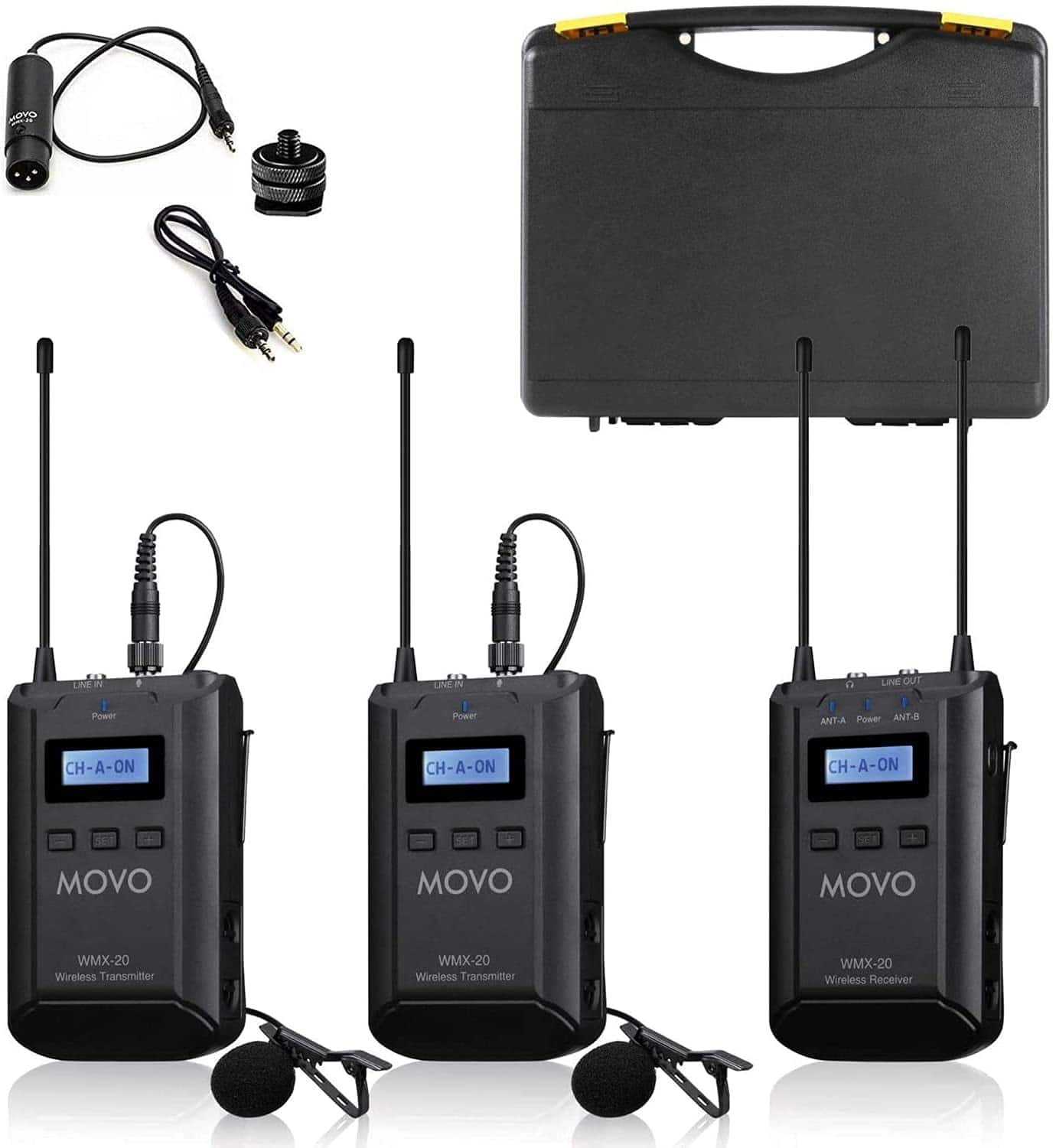 MOVO - WMX-20-DUO 48-Channel UHF Wireless Lavalier Microphone System Compatible with DSLR Cameras