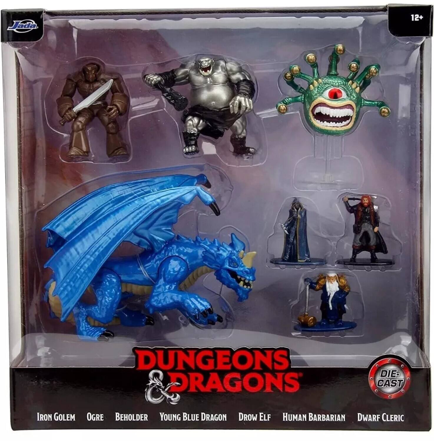 Jada 12+ Dungeons & Dragons Die-Cast: Iron Golem, Ogre, Beholder, Young Blue Dragon, Drow Elf, Human Barbarian, Dwarf Cleric.