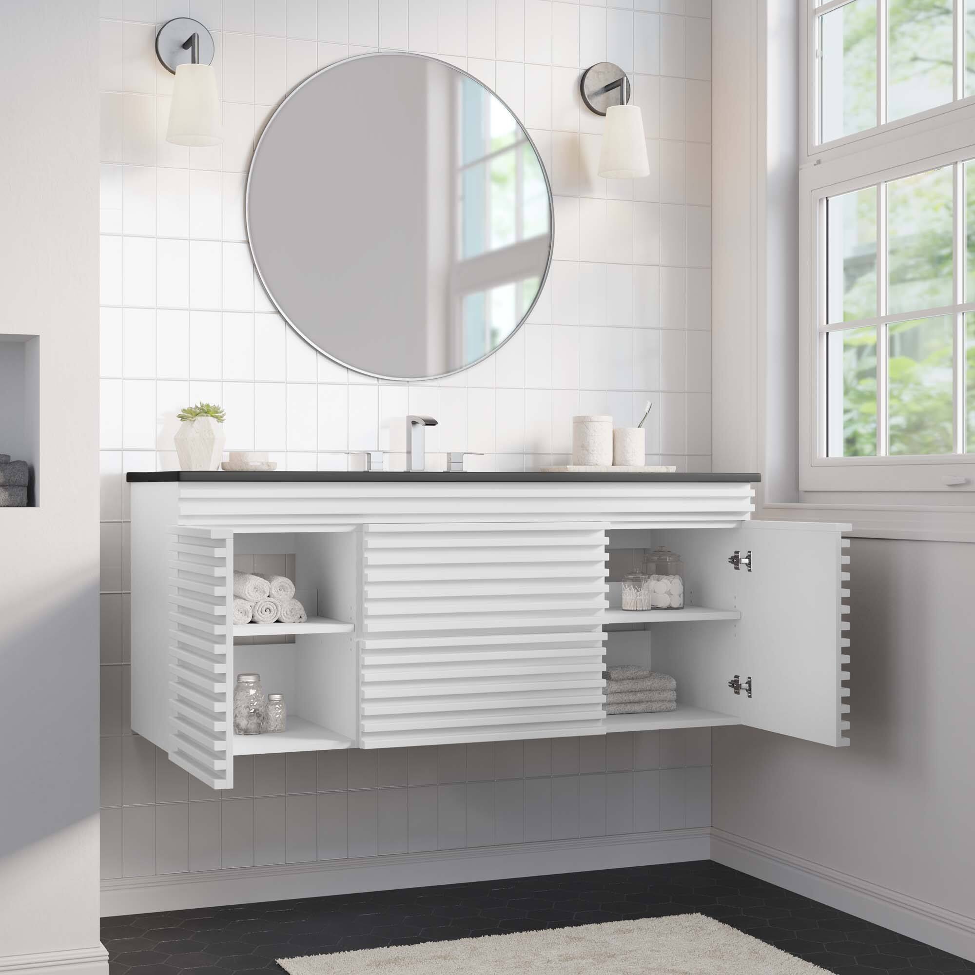 Back. Modway - Render 48" Wall-Mount Bathroom Vanity Basin Included by Modway - White Black.