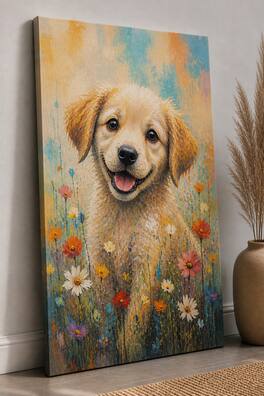 FC Design - Large Ready-to-Hang 24x36"- Puppy Art Painting Home Wall Décor - MultiColor