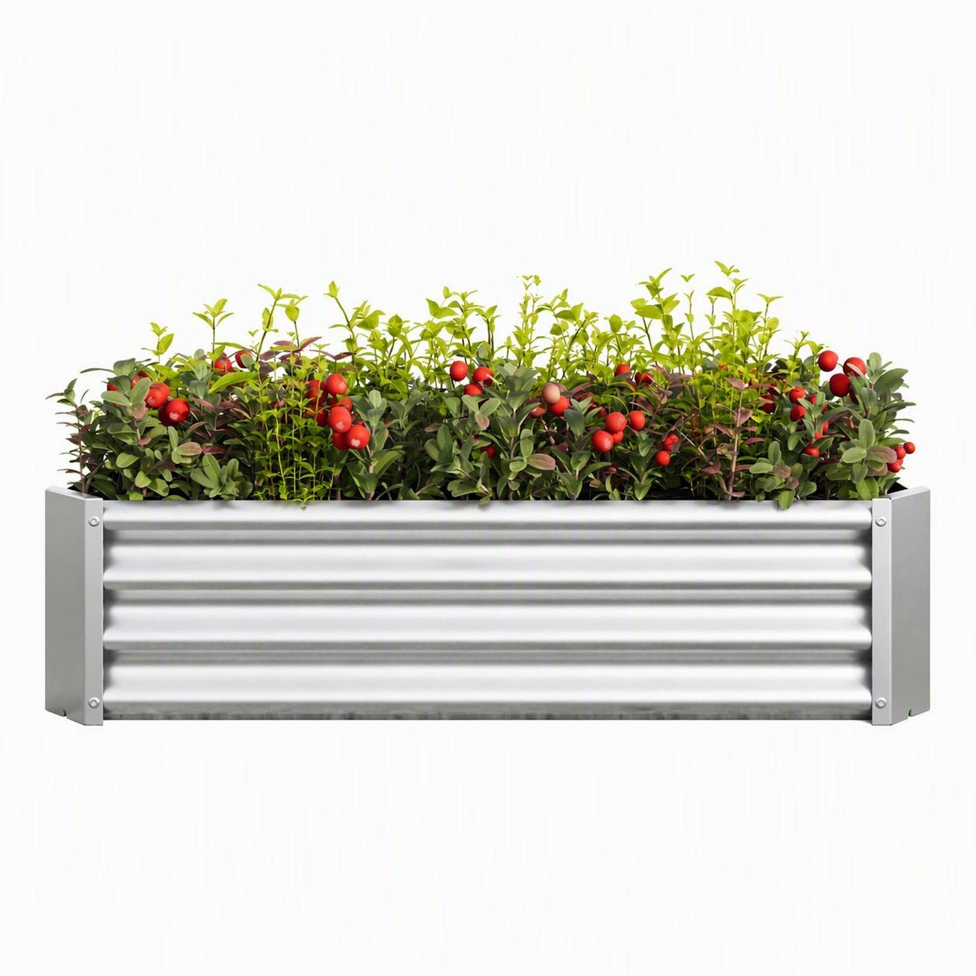 Front. RYHNUYNE - Raised Garden Bed 4x2x1ft Metal Planter Box Galvanized Steel for Vegetables Flowers Herb Silver - Silver.