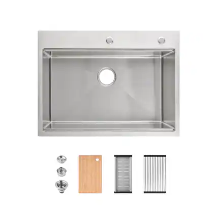 Front. Siljoy - Stainless Steel Kitchen Sink, 30″x22″ Single Bowl, Overmount Handmade Sink in Brushed with Cutting Board Colander - Gray.