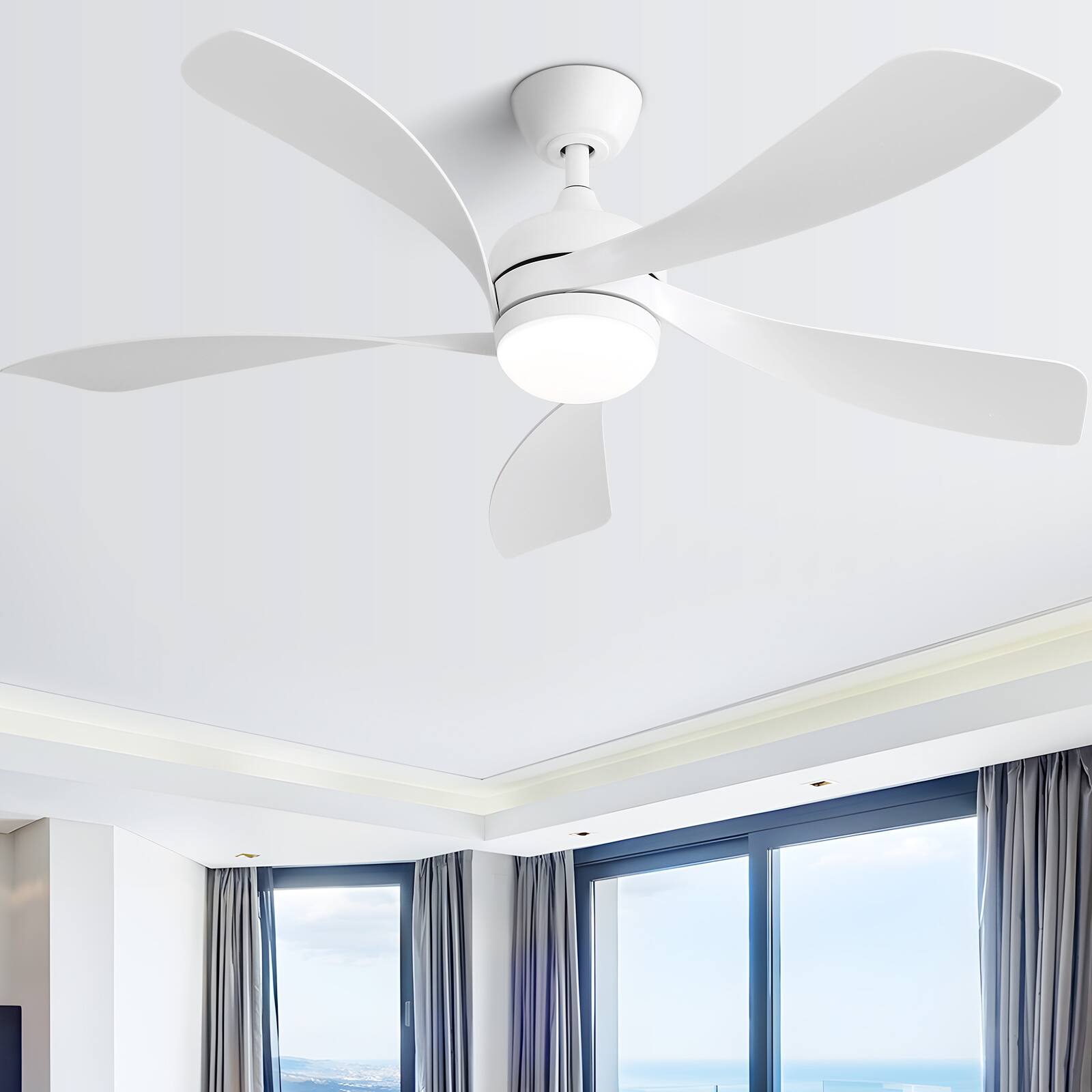 Alt View 1. GOODSILO - 52 Inch Modern LED Ceiling Fan with Dimmable Light, Remote Control, and Reversible DC Motor for Indoor Rooms - White.