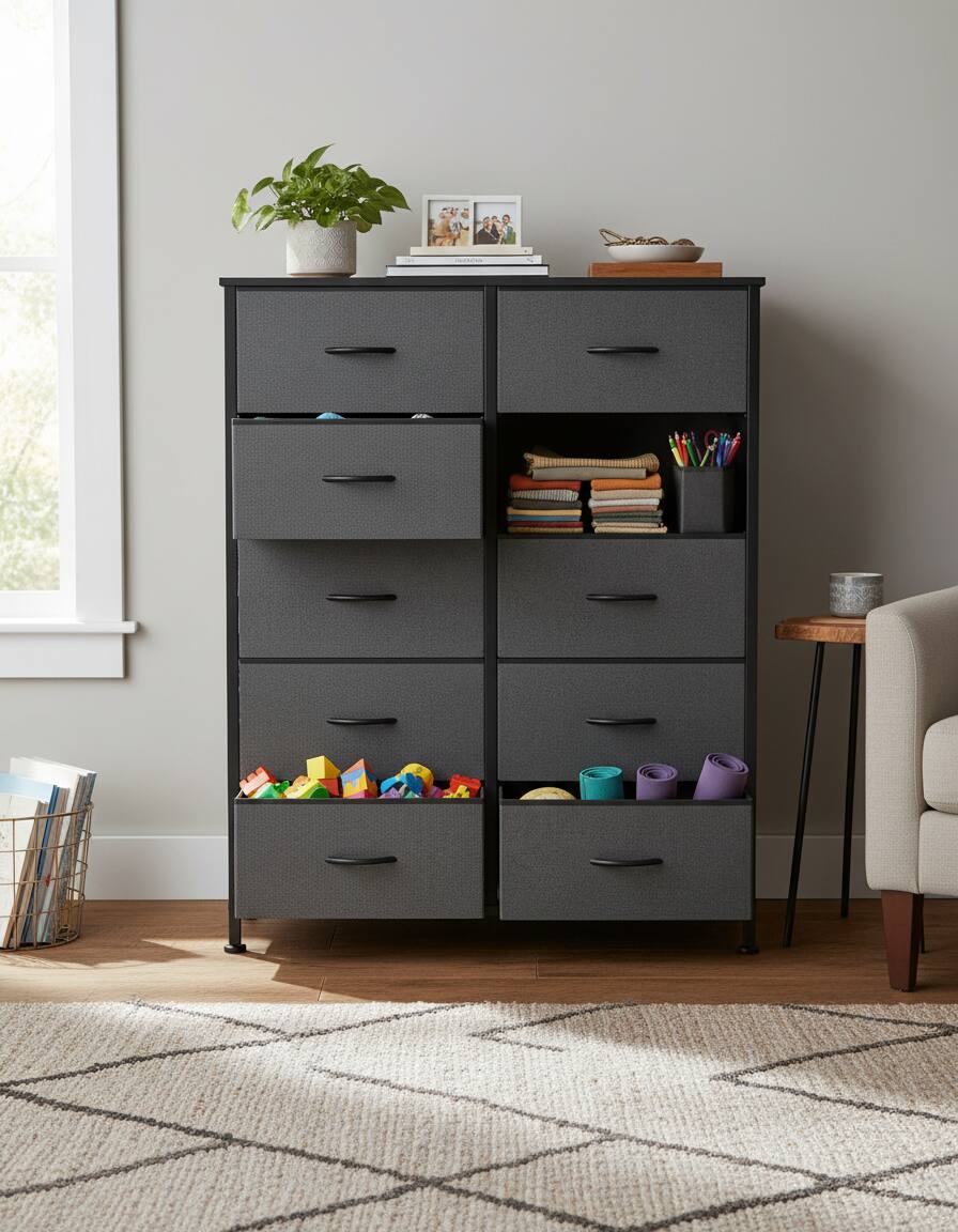 Alt View 4. AOITUN - Tall 10-Drawer Fabric Dresser, Gray Vertical Storage Tower with Metal Frame, Closet Organizer for Bedroom - Gray.