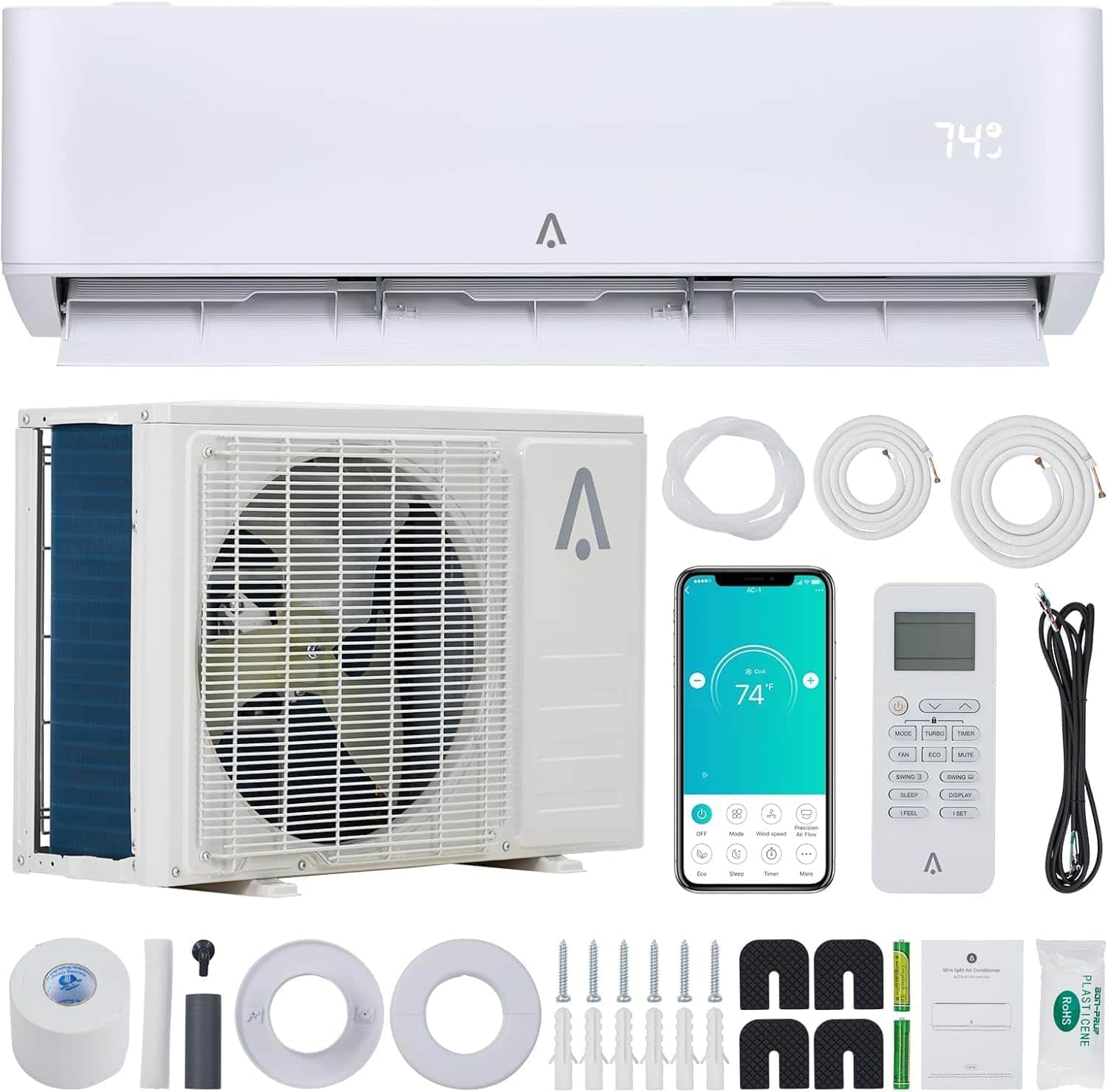 Qeetex - 18000Btu WiFi Split Air Conditioner With Energy Star  Cooling & Heating 23 Seer2  208-230V/60Hz  Refrigerant R454B