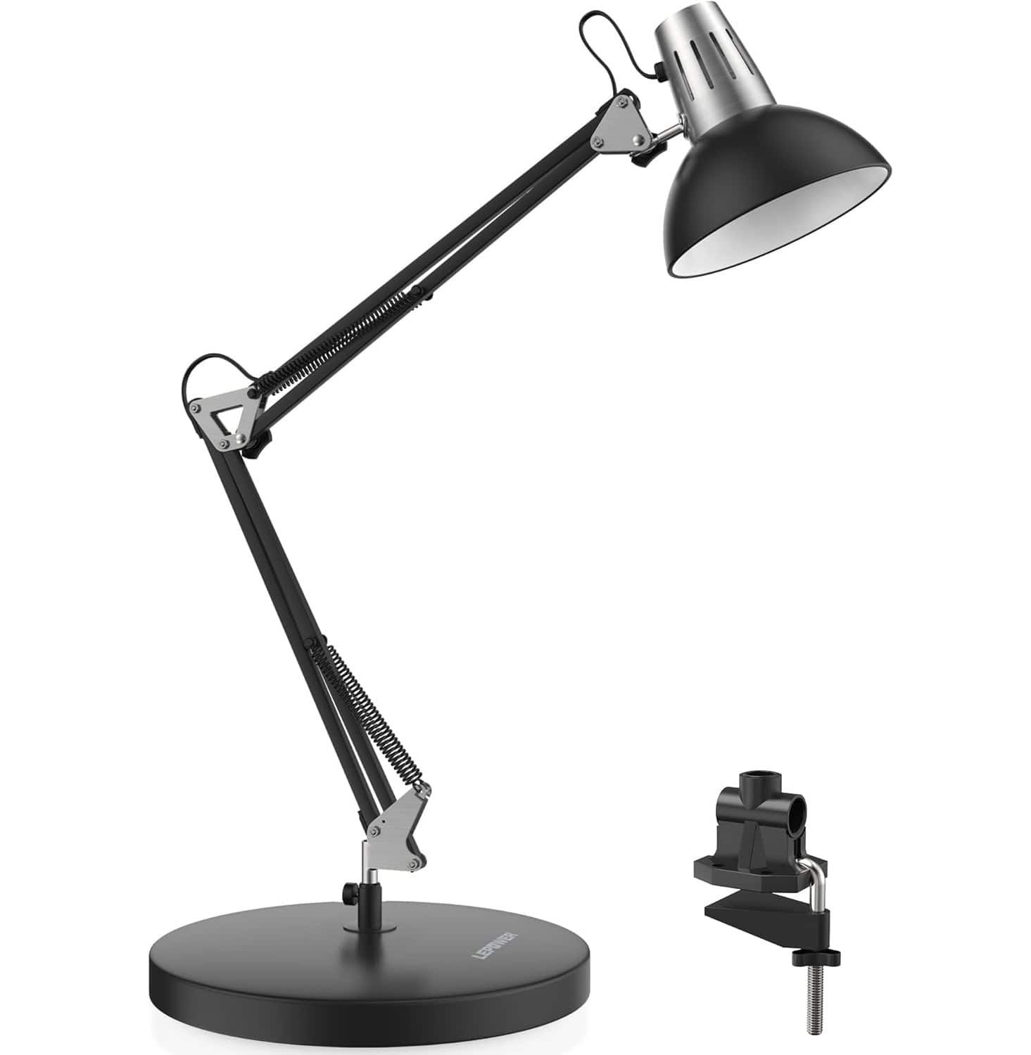 FINEAK - Adjustable Metal Desk Lamp with Clamp-Eye-Caring Reading & Office Light - Black