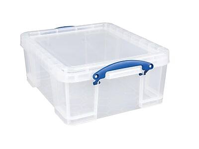 Front. Really Useful Box - 17 Liter Snap Lid Storage Bin, 4/Pack - Clear.
