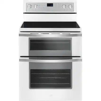 Front. Whirlpool - 6.7 Cu. Ft. Self-Cleaning Freestanding Double Oven Electric Convection Range - White.