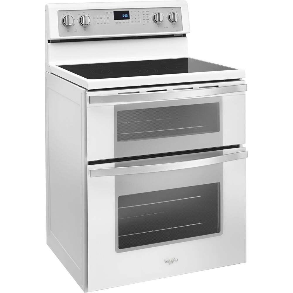 Left. Whirlpool - 6.7 Cu. Ft. Self-Cleaning Freestanding Double Oven Electric Convection Range - White.