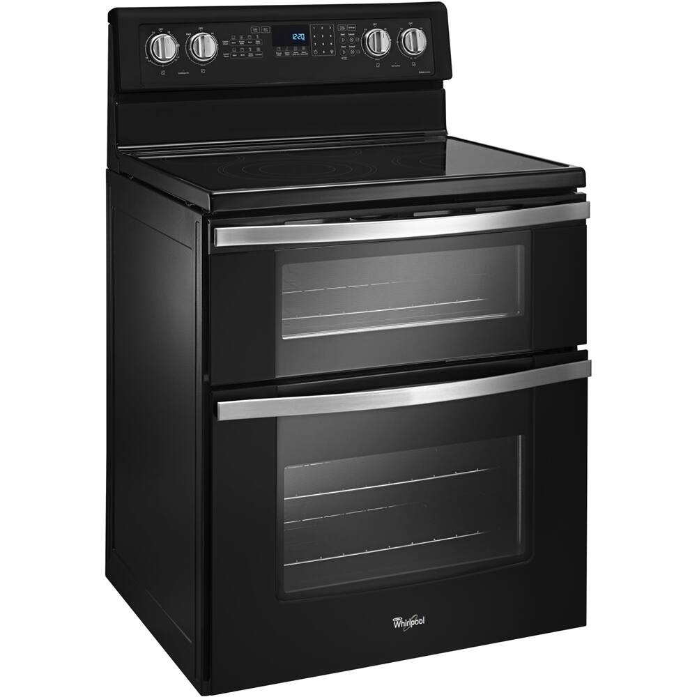 Left. Whirlpool - 6.7 Cu. Ft. Self-Cleaning Freestanding Double Oven Electric Convection Range - Black.