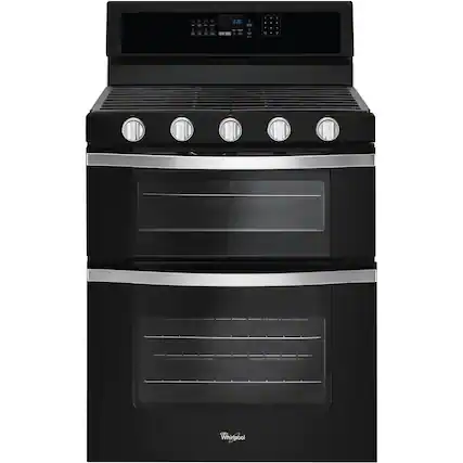 Front. Whirlpool - 6.0 Cu. Ft. Self-Cleaning Freestanding Double Oven Gas Convection Range - Black.