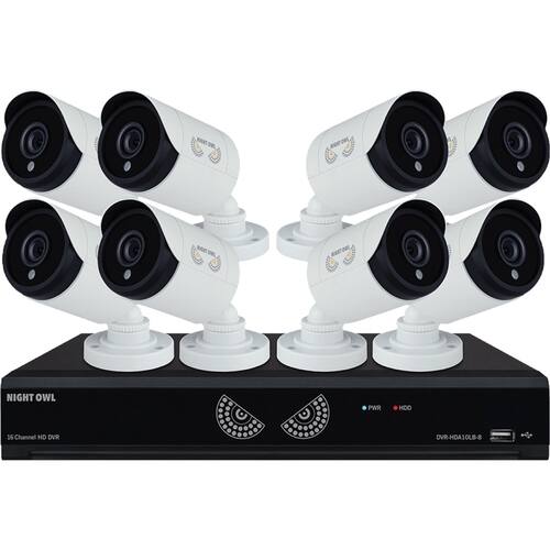 Night Owl - 8-Channel 8-Cameras Indoor/Outdoor Wired 1080p 1TB DVR Security System - Larger Front
