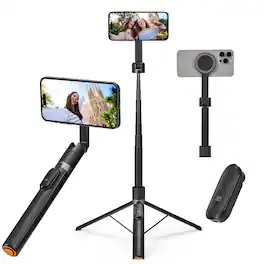 MUNBYN - 65'' Magnetic Phone Tripod Floor Stand for Most Cell Phones MagSafe and Tablets - Black