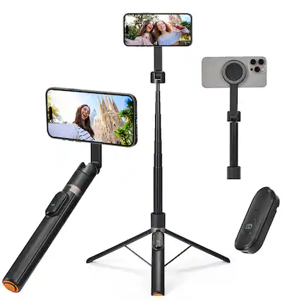 Front. MUNBYN - MUNBYN 65'' Magnetic Phone Tripod Floor Stand for Most Cell Phones MagSafe and Tablets - Black.