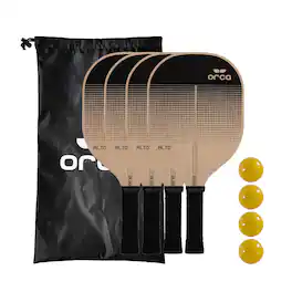 ORCA - Alto 4-Pack Pickleball Paddle Set with Travel Bag and Indoor Balls - Black