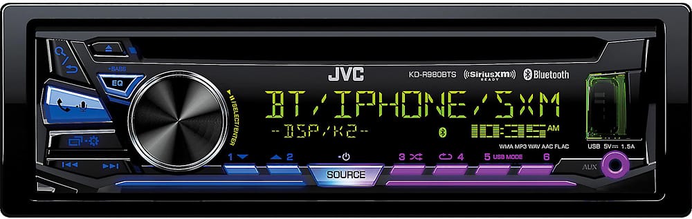Front. JVC - In-Dash CD/DM Receiver - Built-in Bluetooth - Satellite Radio-ready with Detachable Faceplate - Black.