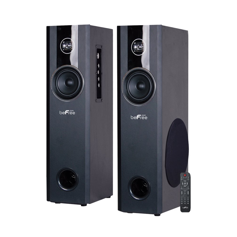 Angle View: beFree Sound - 8" Powered 3-Way Floor Speakers (Pair) - Black