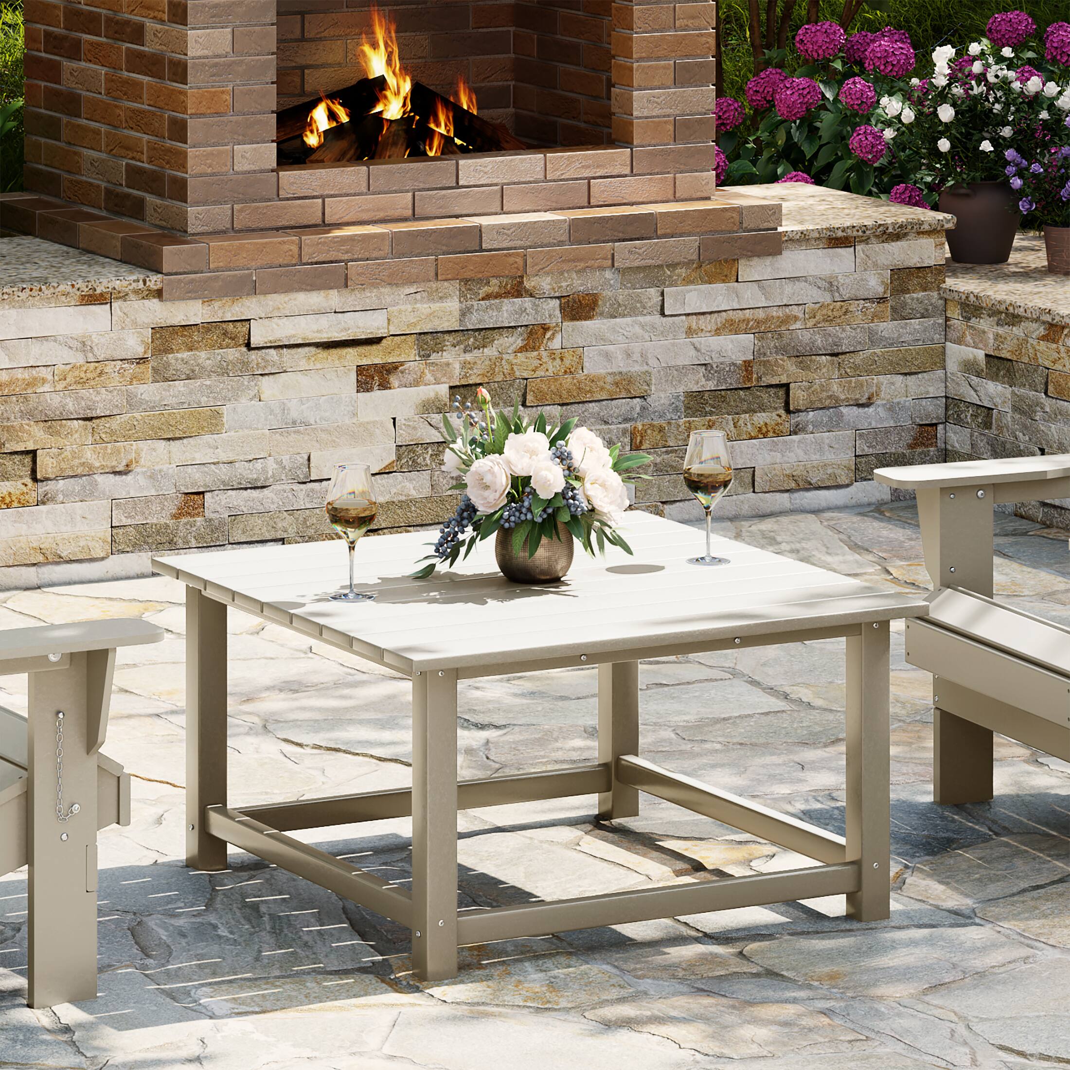 Angle. WestinTrends - WestinTrends Malibu Low Outdoor HDPE Square Patio Coffee Table - Sand.