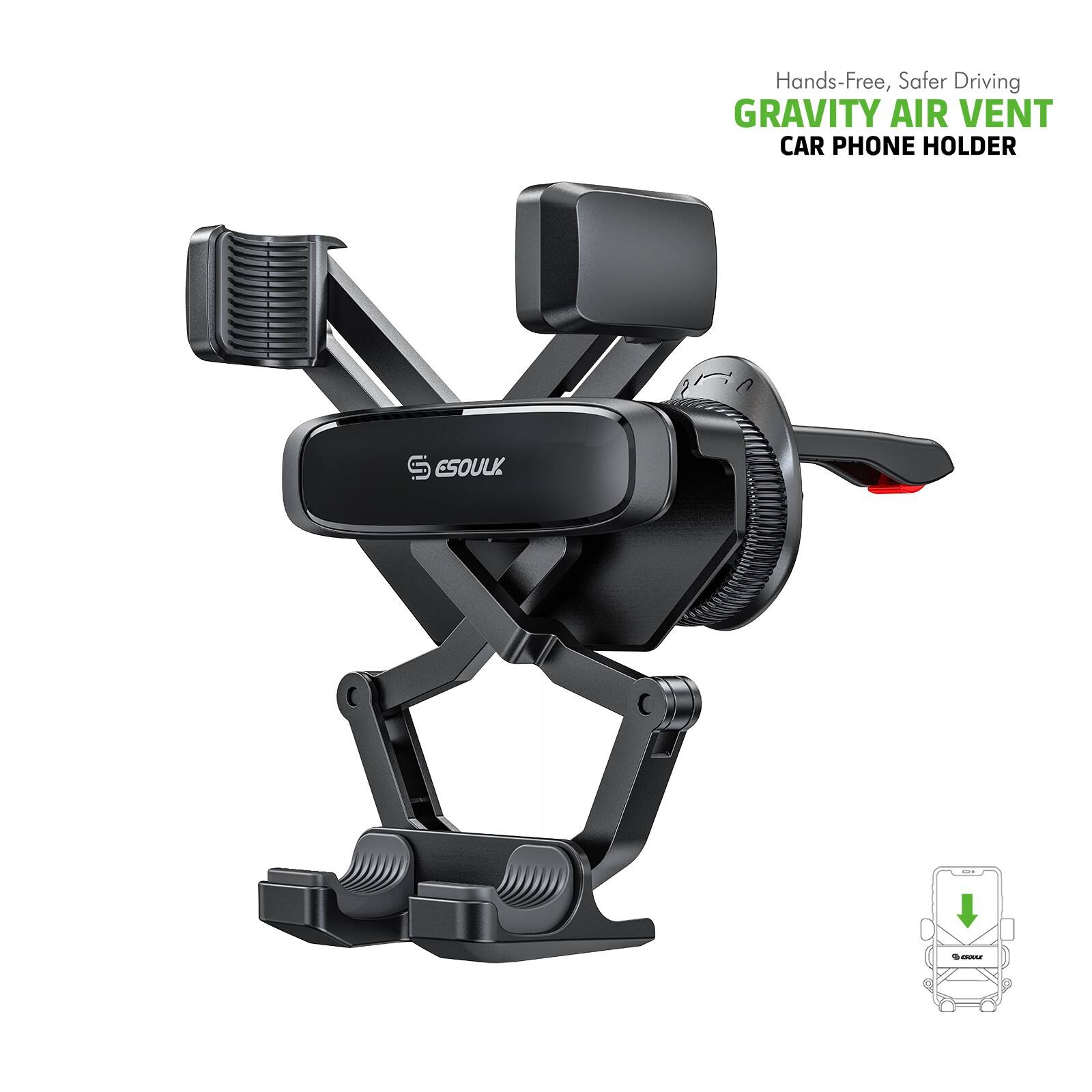 GRAVITY AIR VENT CAR PHONE HOLDER, Hands-Free, Safer Driving, S ESOULK