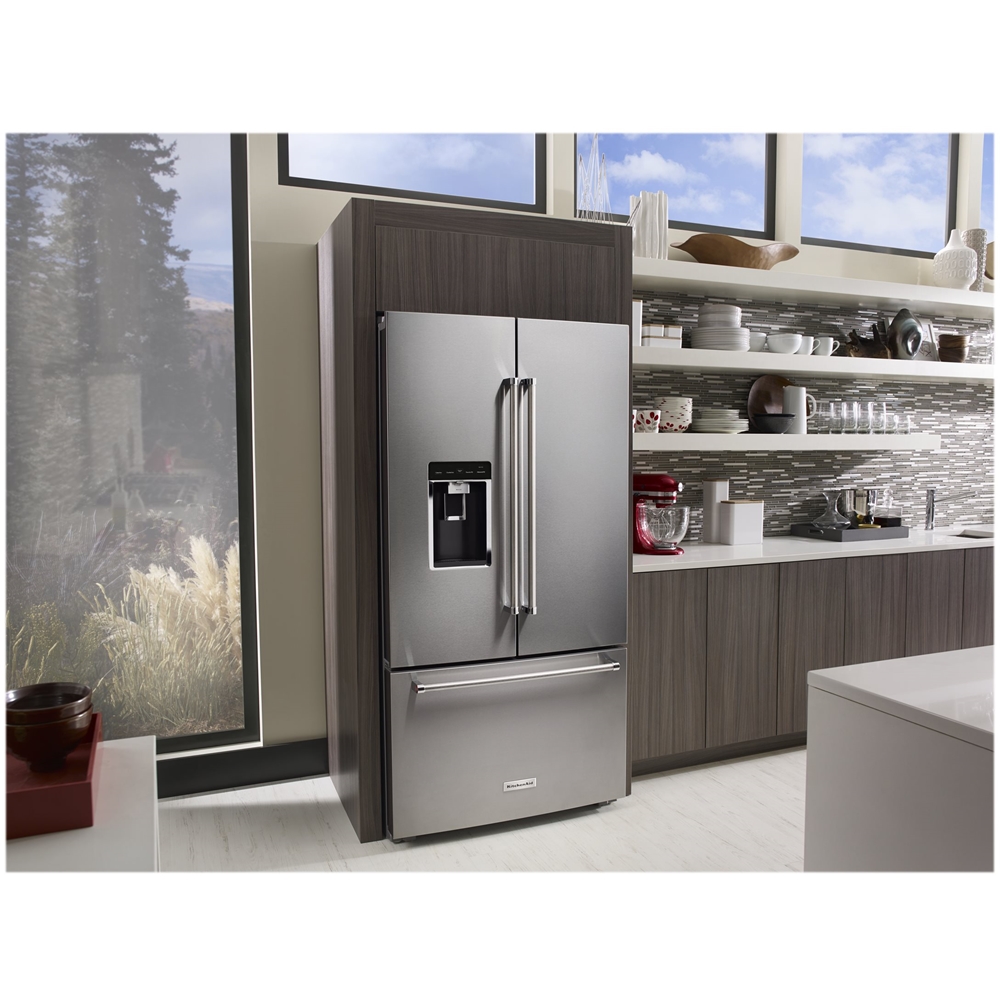 Left View: KitchenAid - 23.7 Cu. Ft. French Door Counter-Depth Refrigerator - Stainless steel