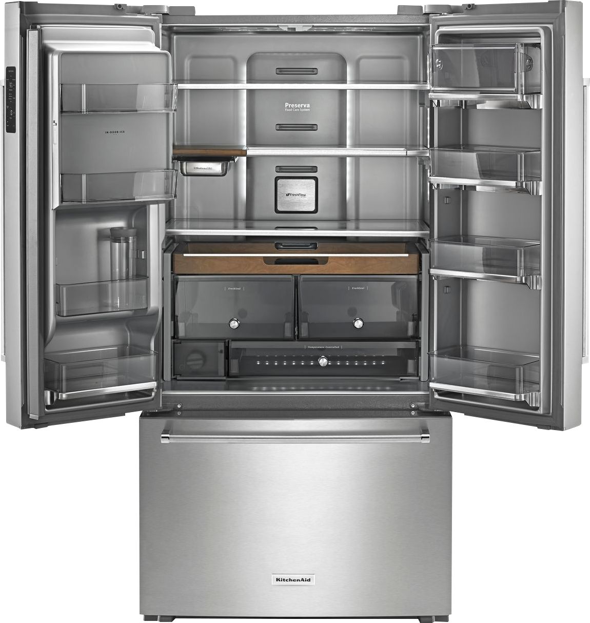 Kitchenaid 23 8 Cu Ft French Door Counter Depth Refrigerator Printshield Stainless Krfc704fps Best Buy