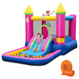 Costway - 4-in-1 Kids Princess-themed Bouncer with Slide Basketball Hoop With 520W Blower - Multicolor