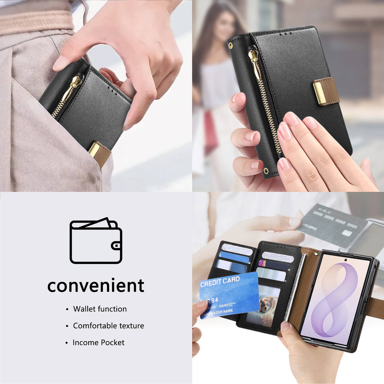 0000 0000 0000  
convenient Wallet function Comfortable texture  
CREDIT CARD 34 00 00/00; CARDHOLDER NAME  
Income Pocket