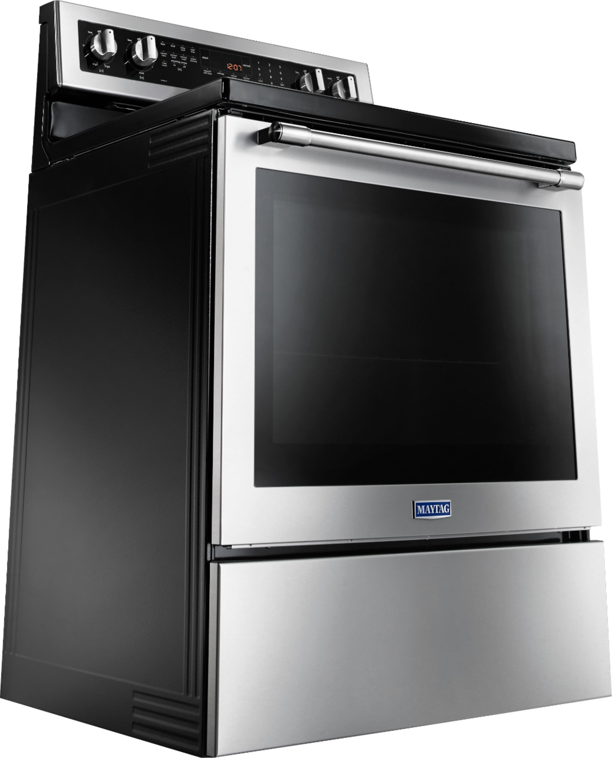 Angle View: Maytag - 6.4 Cu. Ft. Self-Cleaning Freestanding Fingerprint Resistant Electric Convection Range - Stainless steel