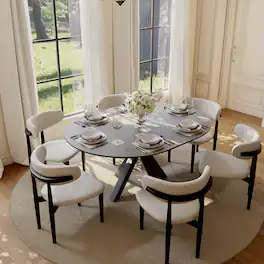 POVISON - 47"-63" Round Extendable Dining Table for 4-6 People, Gray Sintered Stone Top with Black Steel Legs - Dark Gray