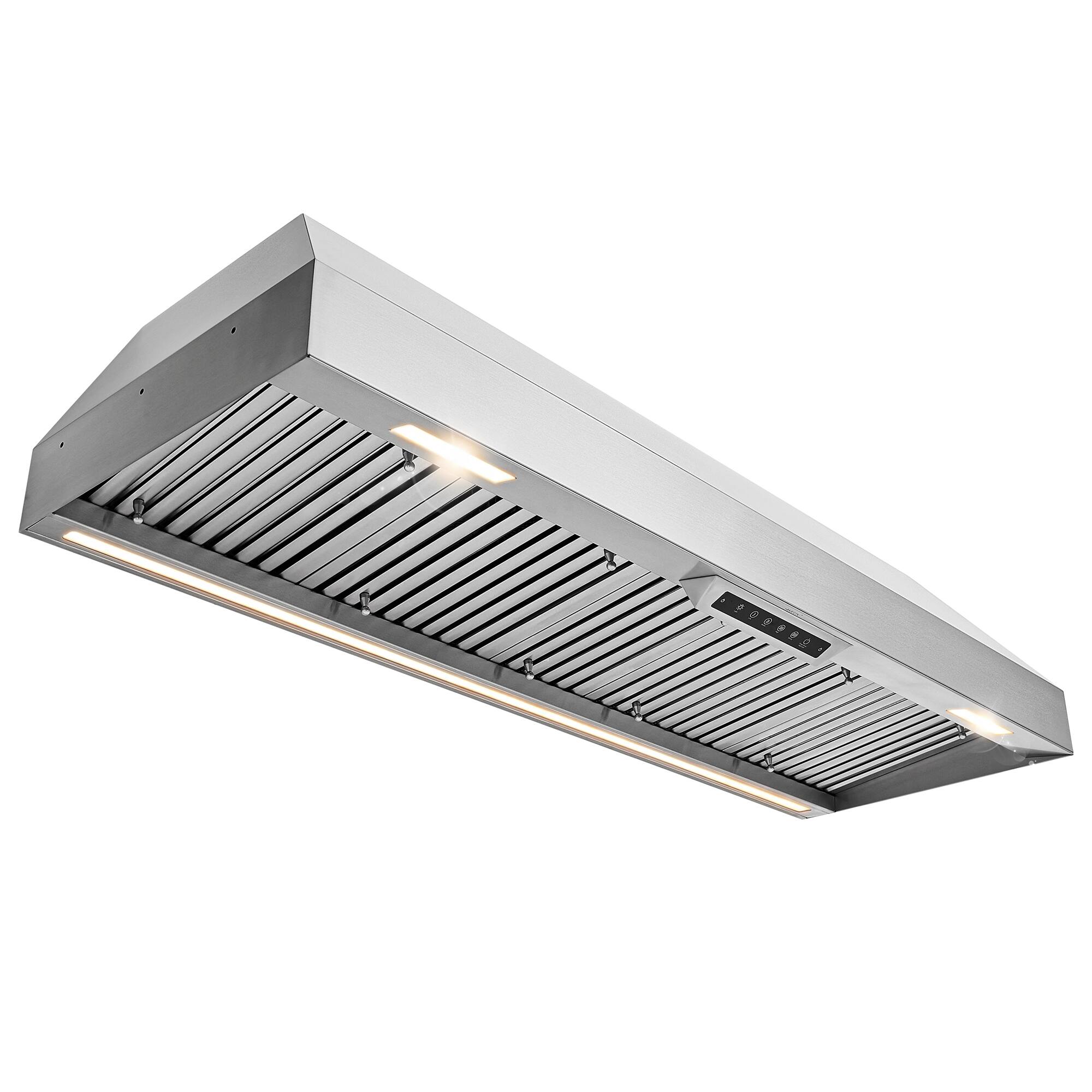 Angle. Akicon - Akicon 60 in. Ducted 1200-CFM Under Cabinet Range Hood Insert 4 Speed Gesture Sensing with LED Light in Stainless Steel - Stainless steel.